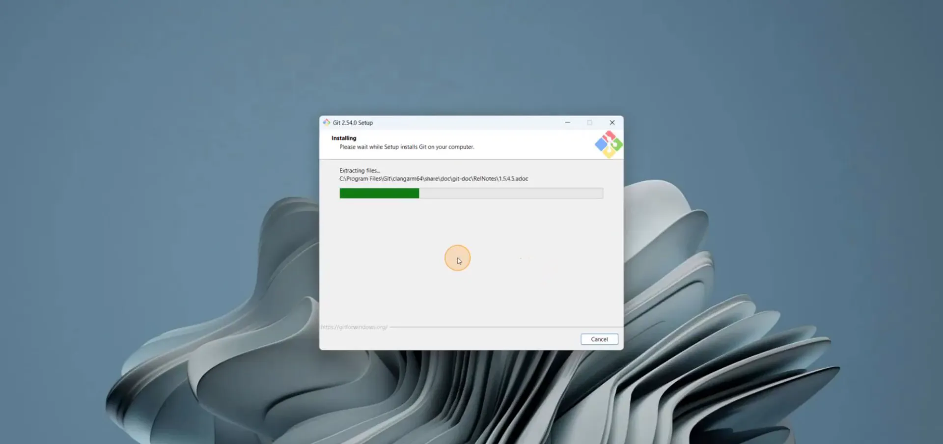 Gitのインストールが進行している画面