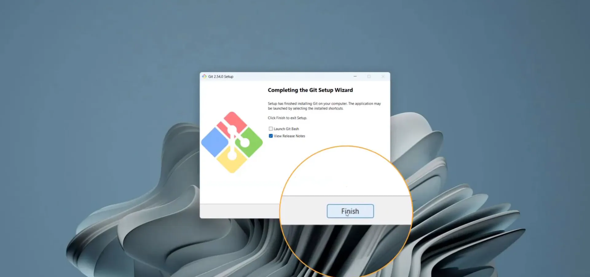インストール完了の画面。Finishボタンが表示されている